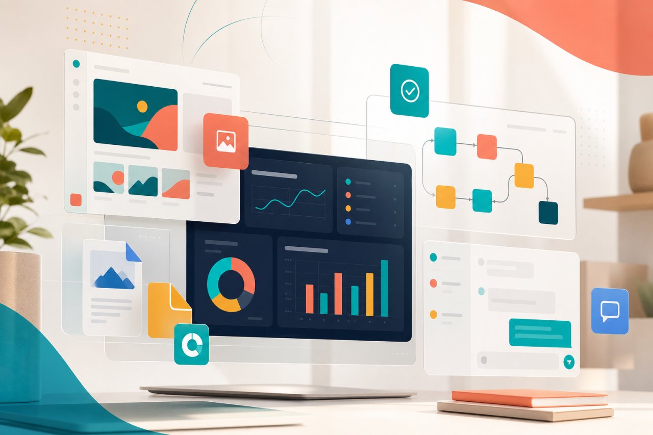 Interfacce digitali, dashboard e flussi di lavoro organizzati